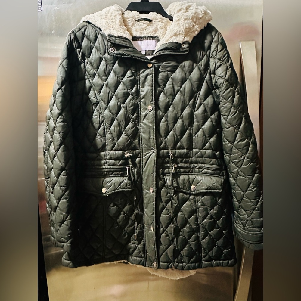 Madden Girl Dark Green Jacket with Soft Sherpa Cream Interior